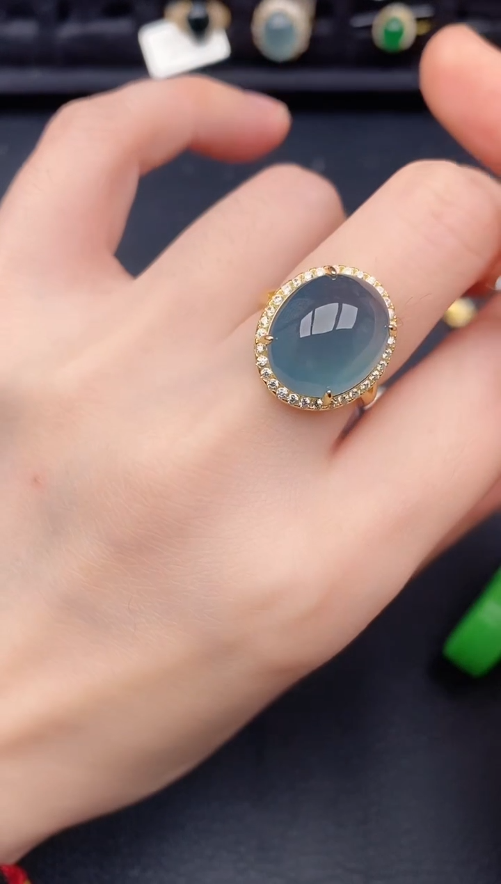 银S925镶嵌戒指翡翠天然a货翡翠386