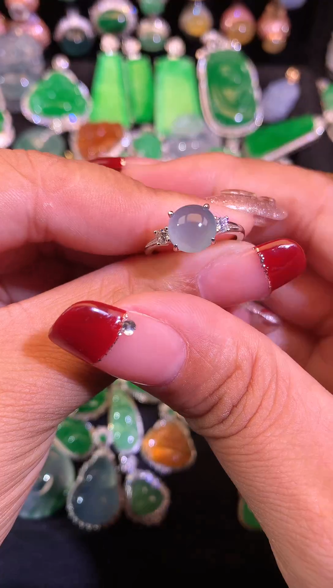 【闪购商品】翡翠戒指银S925镶嵌缅甸天然翡翠a货