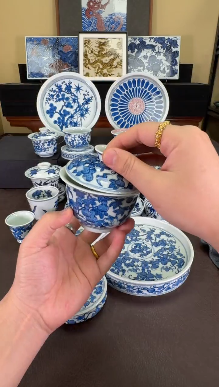 【闪购商品】瓷片羿器窑葫芦纹盖碗