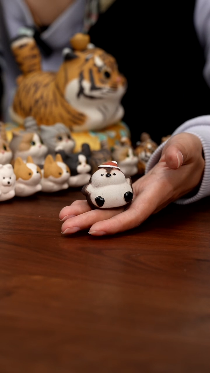 紫砂摆件微瑕圣诞企鹅仔仔