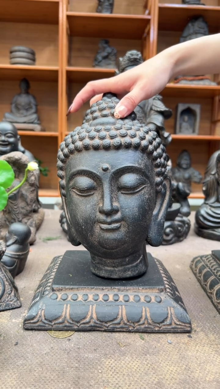 陶土【火山泥】小佛首+莲花底座