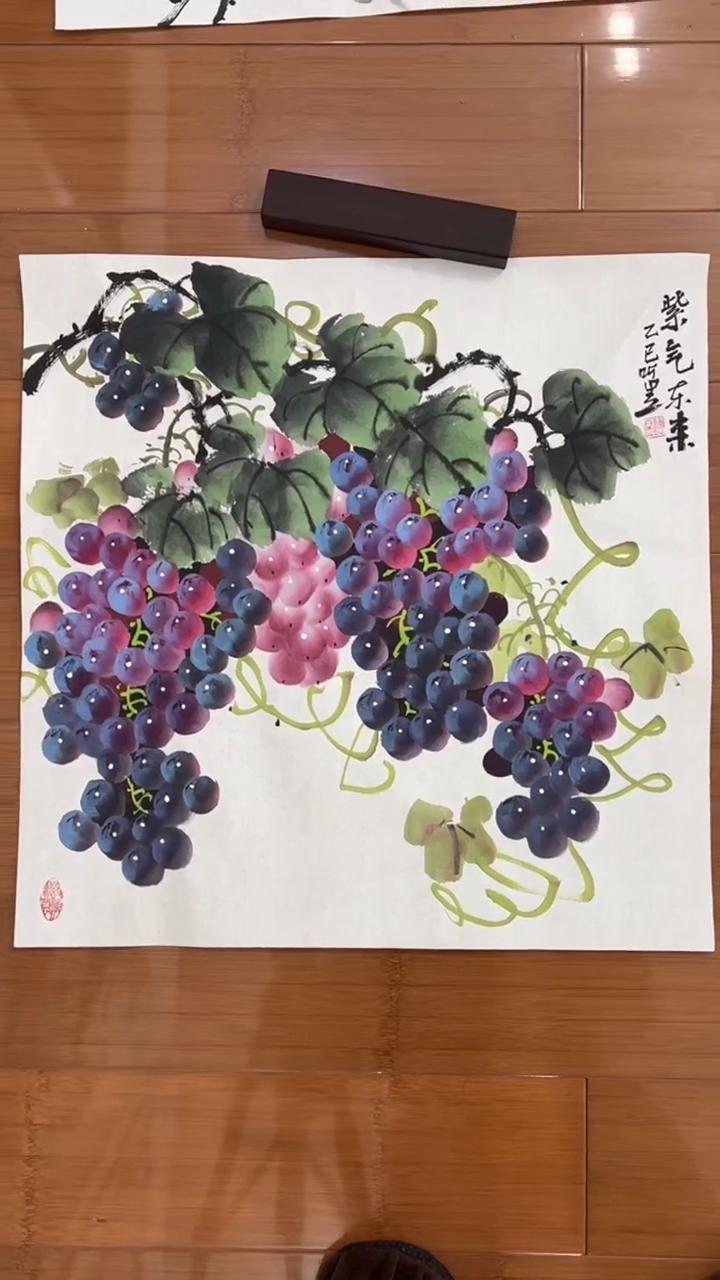 国画【福利，纯手工手绘】听昱葡萄50*50厘米