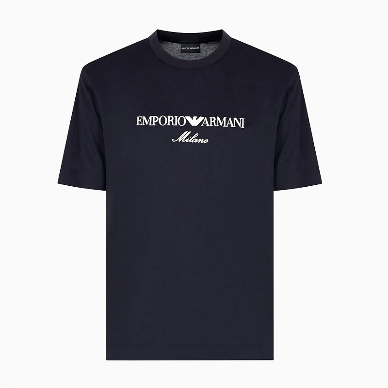 Emporio Armani 阿玛尼 男士圆领刺绣字母鹰标短袖T恤 丝光棉