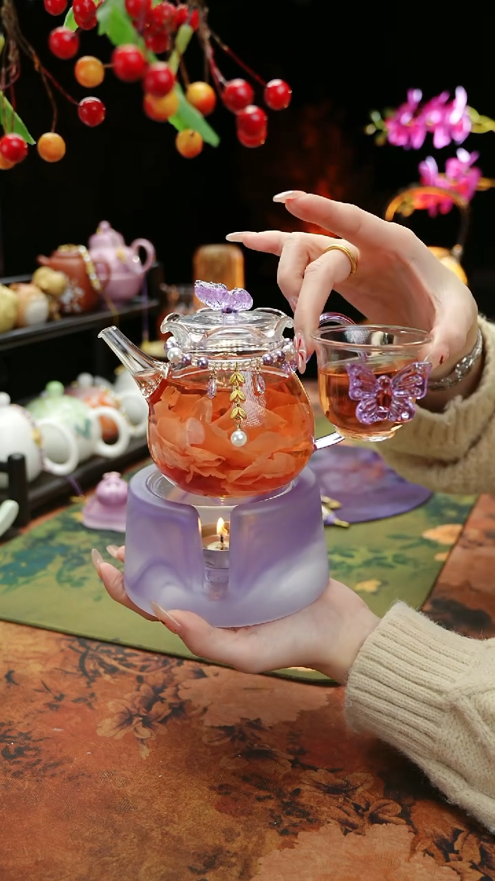 【闪购商品】紫色温茶台+茶壶+链子+杯子