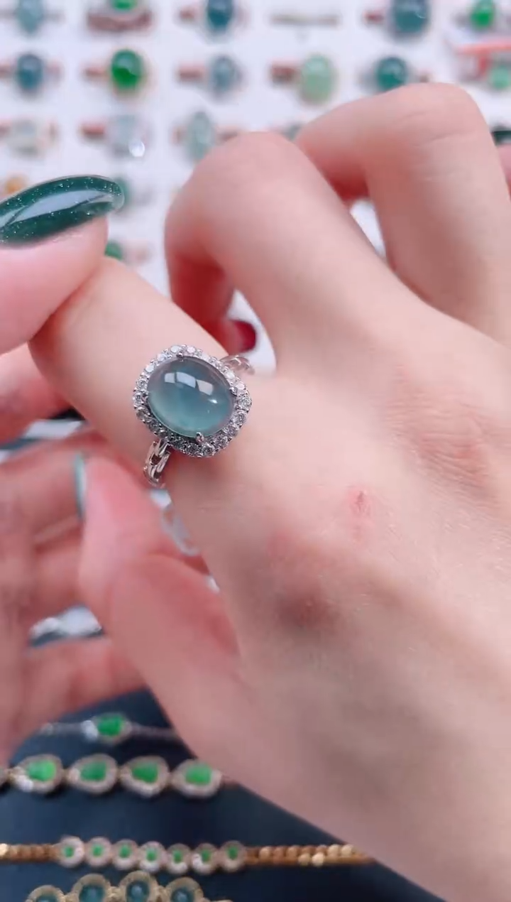 银S925镶嵌戒指翡翠天然翡翠