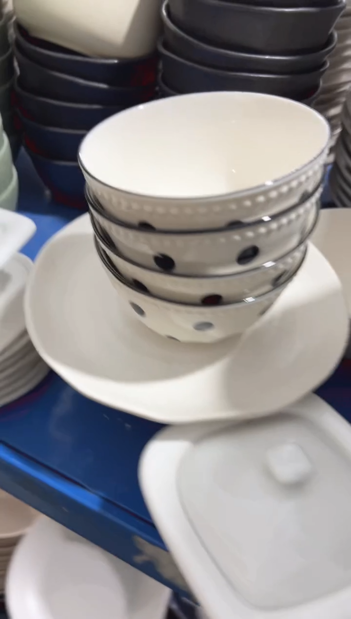 【闪购商品】瓷波点黑白米饭碗4.7寸 4个装