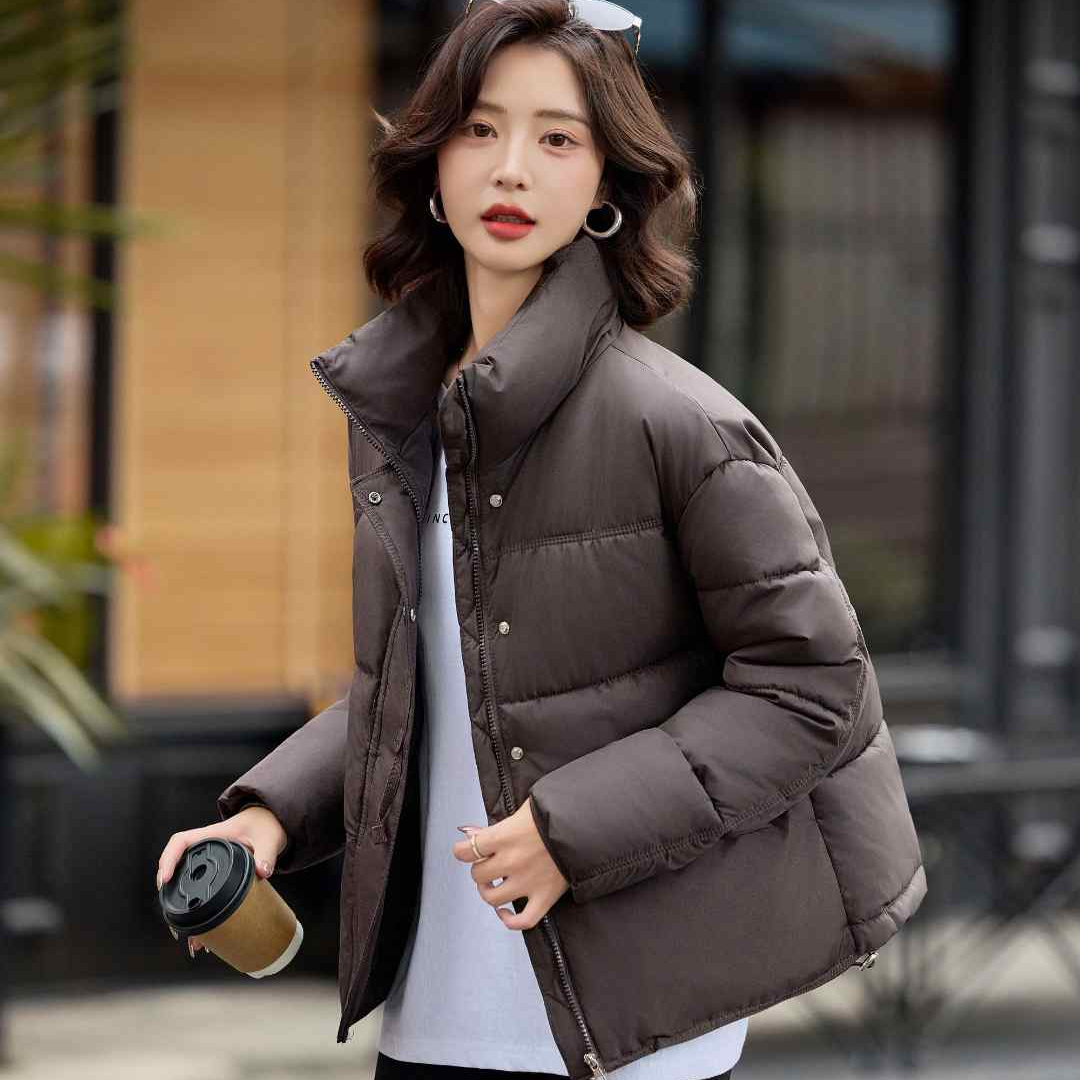 韩系立领小个子短款女2025冬季显瘦加厚保暖面包棉服