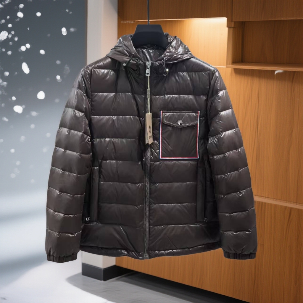 23616-新款轻奢连帽拼真羽绒服时尚休闲连帽外套男士潮流高端