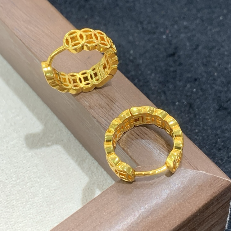 合金耳饰 钱多多铜钱耳扣耳环个性素圈耳环