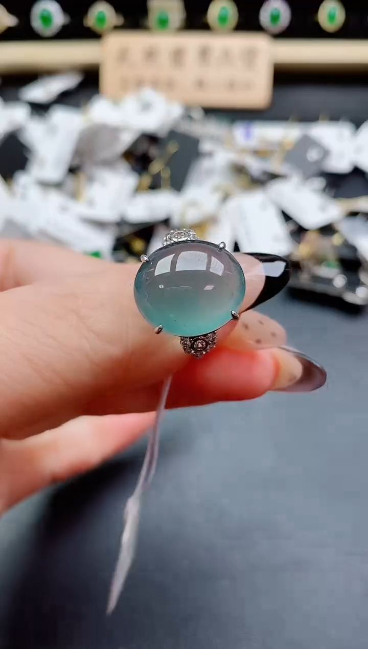 银S925镶嵌戒指翡翠1