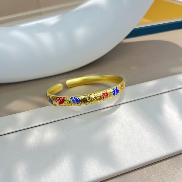 足银珐琅手镯 足银 开口国风珐琅手镯91470复古彩色气质百搭