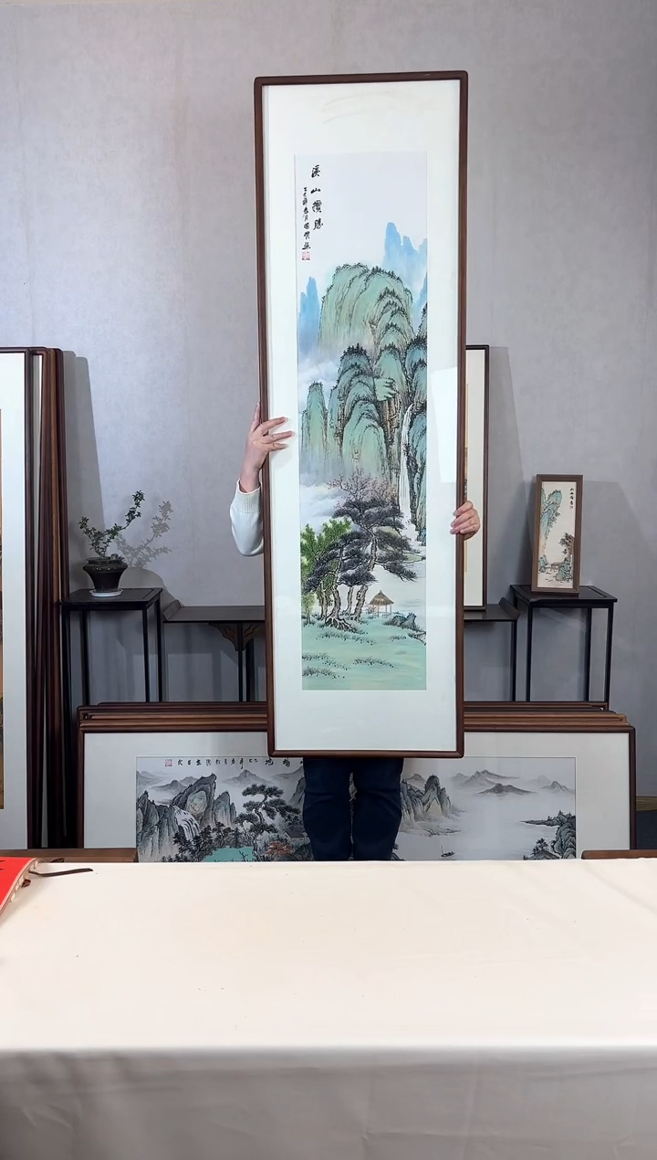 【闪购商品】国画手绘*溪山揽胜*52*172cm实木框