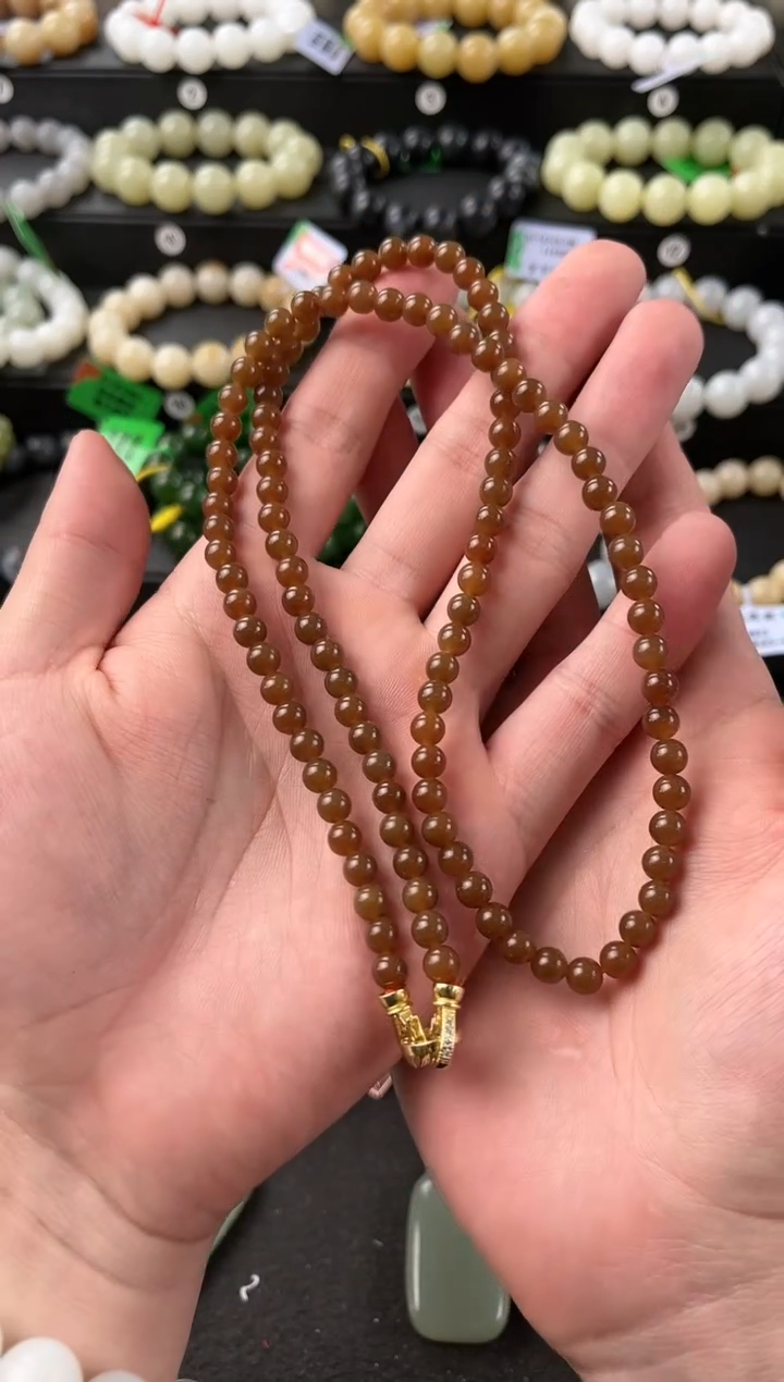 【闪购商品】和田玉手串未镶嵌且末金山纯糖108手串卡6微色差