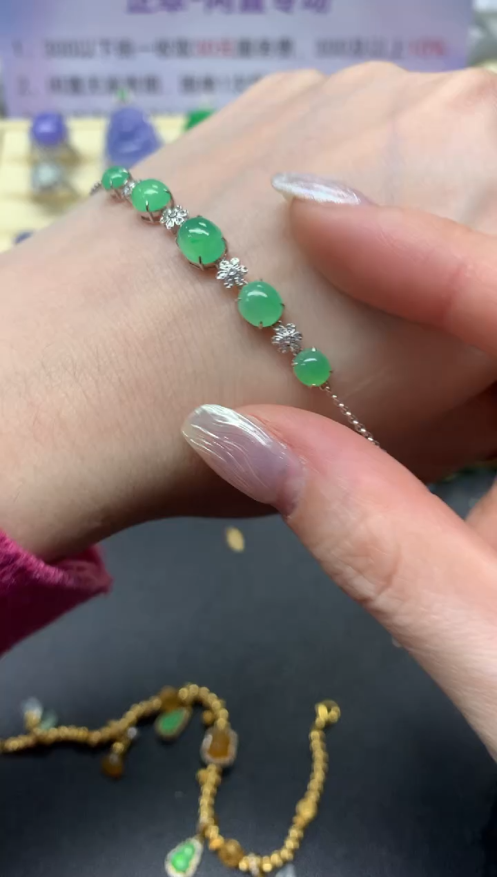 【闪购商品】翡翠手链18K金镶嵌手链|3500+350