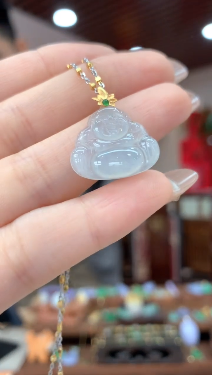 【闪购商品】翡翠吊坠(不含链)18K金镶嵌财神