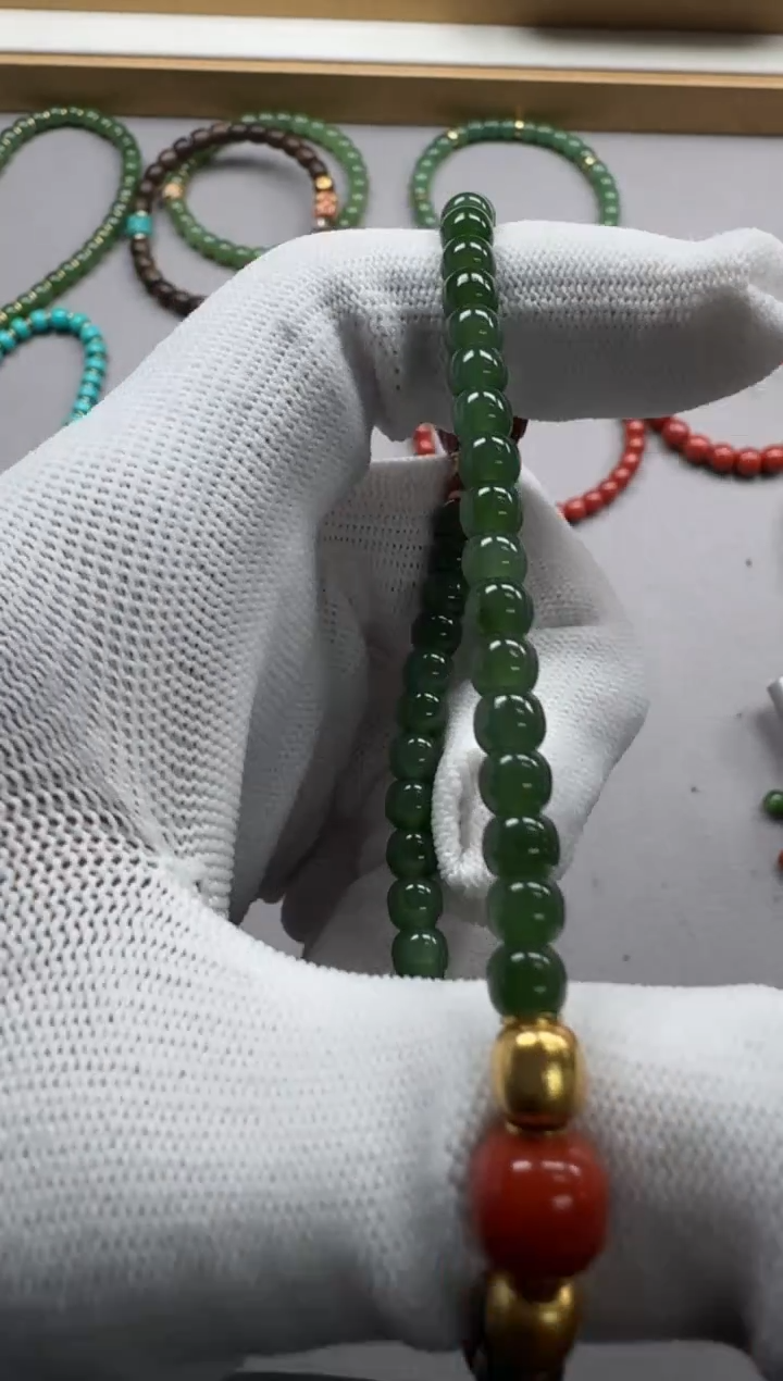 【闪购商品】和田玉（碧玉）手串手串18K金镶嵌手串手串