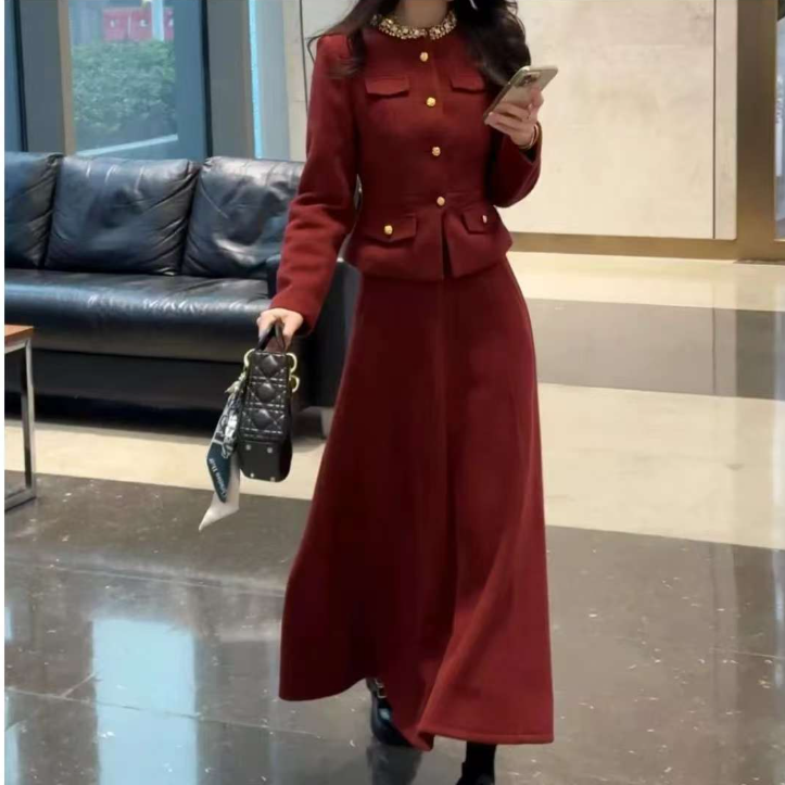 【内里加棉加厚】法式小香风套装女冬季新款精致外套裙子两件套05