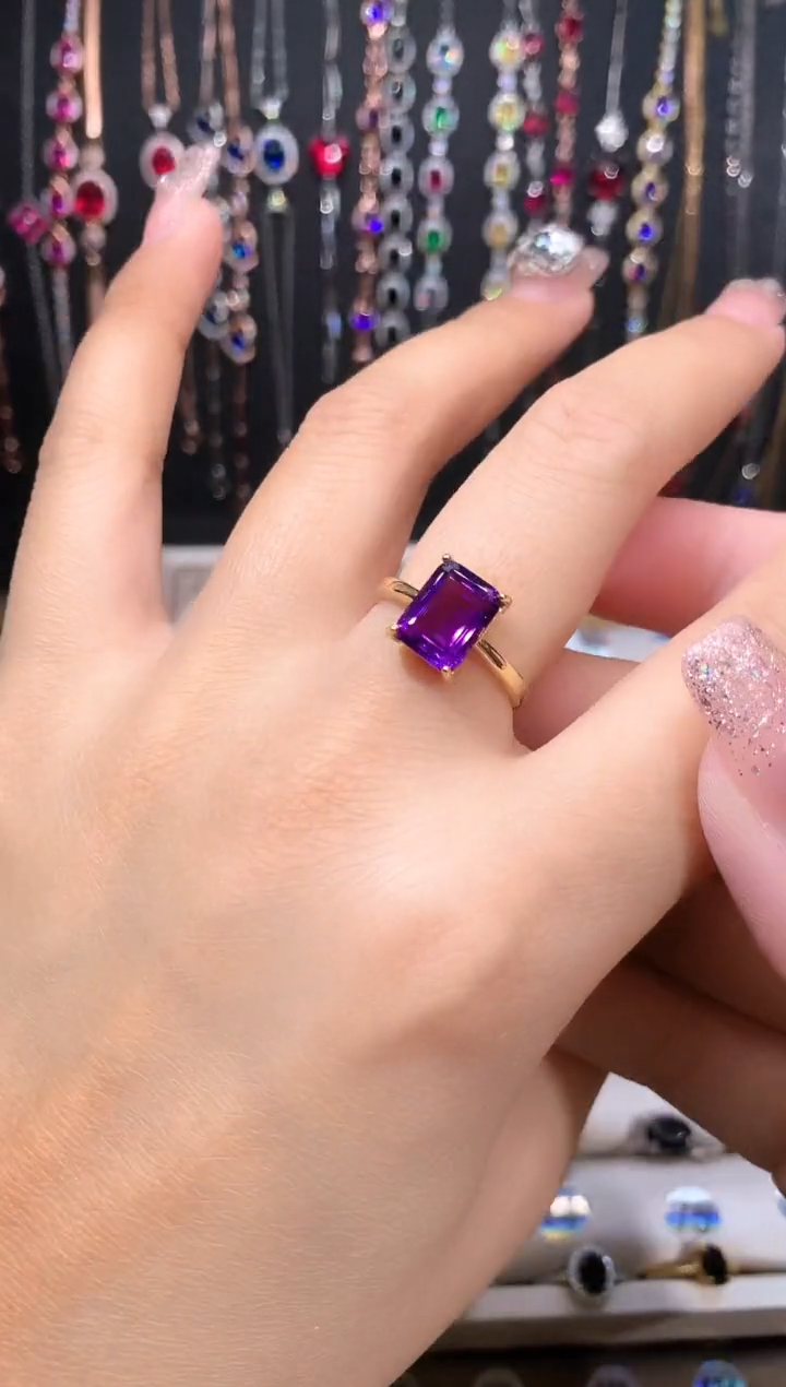 水晶戒指银S925镶嵌金色79