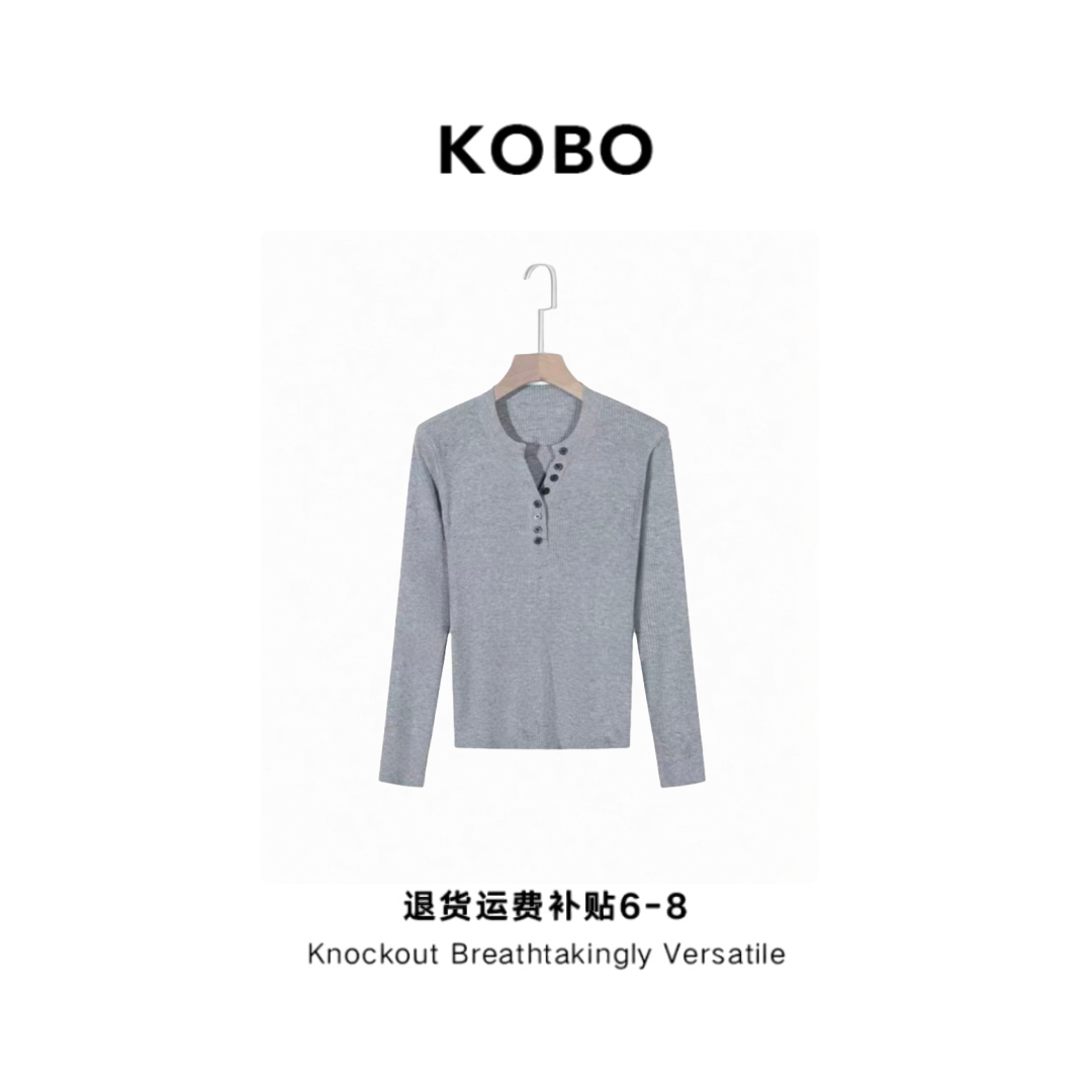 【KOBO】X7757运补6~巴黎扣灰调雅韵剪刀领显瘦超美针织衫