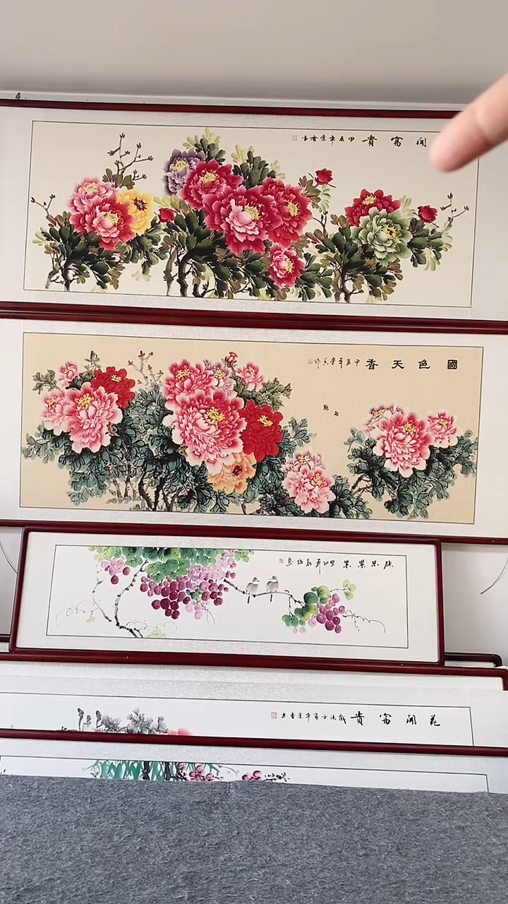 国画纯手绘国画215*85带框装饰挂画