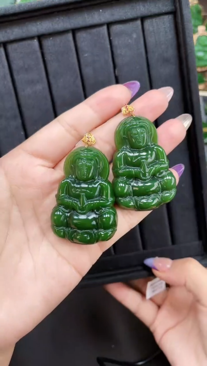 【闪购商品】和田玉吊坠18K金镶嵌多样性发一