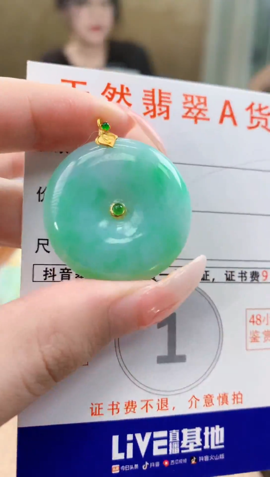 颈饰18K金镶嵌翡翠天然A货翡翠挂件