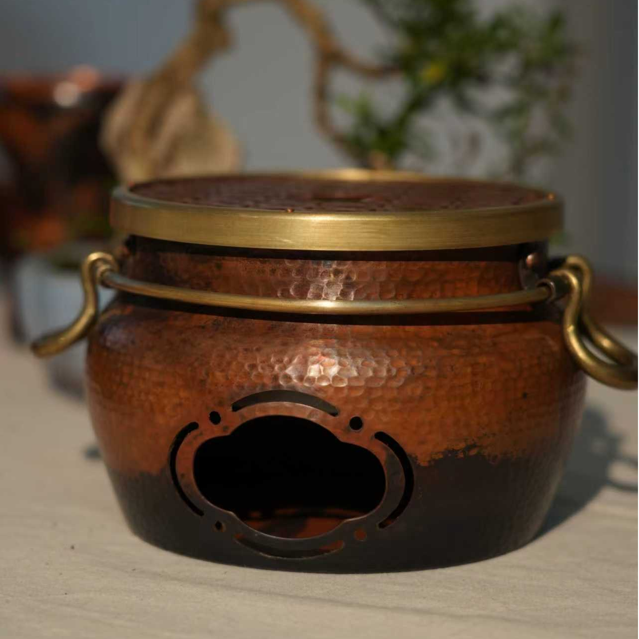 【铜拾社】国标T2纯紫铜材质 纯手工锻打小团子火炉 （新品）茶道零配