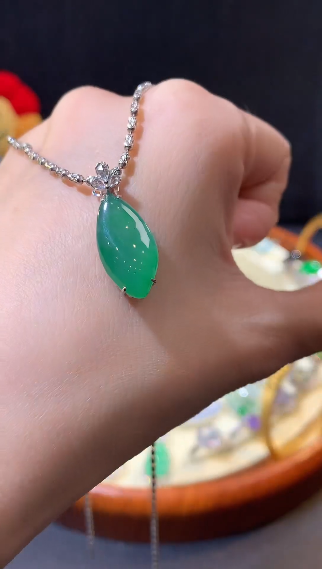 吊坠(不含链)18K金镶嵌翡翠天然翡翠