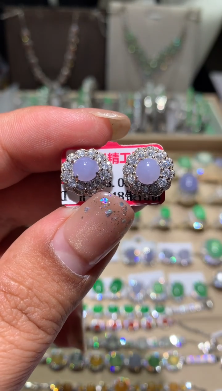 银S925镶嵌翡翠耳饰耳钉