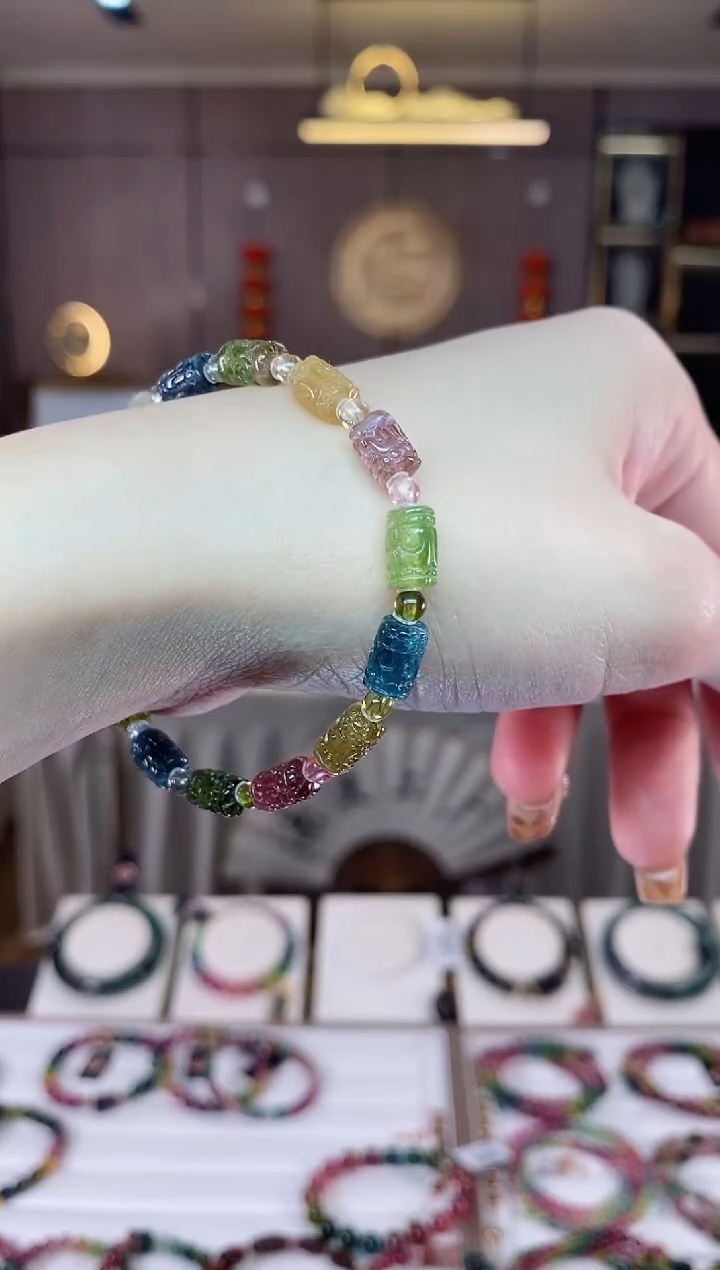 【闪购商品】碧玺桶珠单圈手串未镶嵌一物一证dan