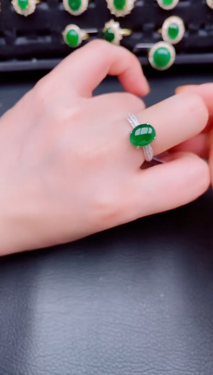 【闪购商品】翡翠戒指银S925镶嵌天然a货翡翠173