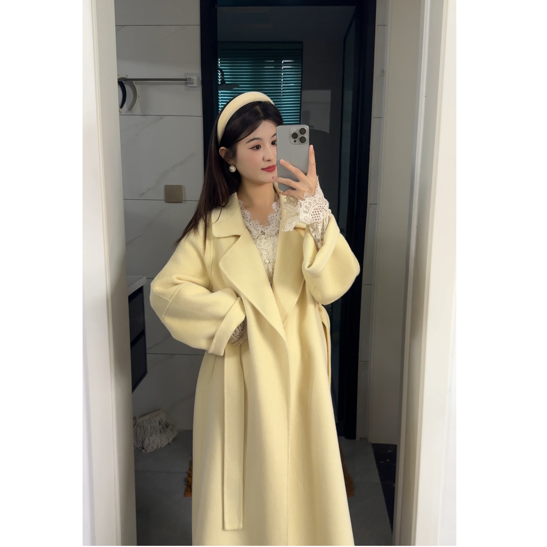 【芝士奶黄西西里】秋冬新款手工双面100%绵羊毛大衣浴袍宽松外套