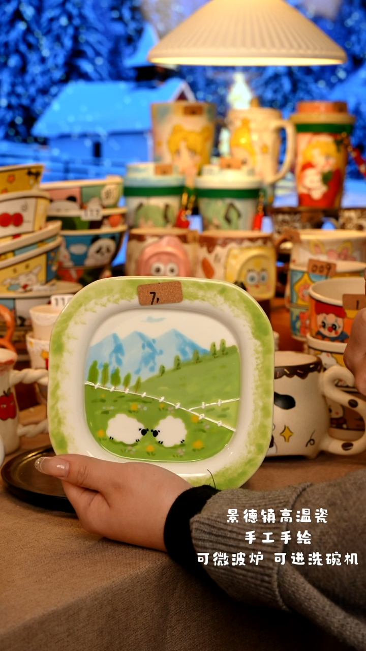 陶瓷071四件套景德镇原创手作设计师款高温手工手绘