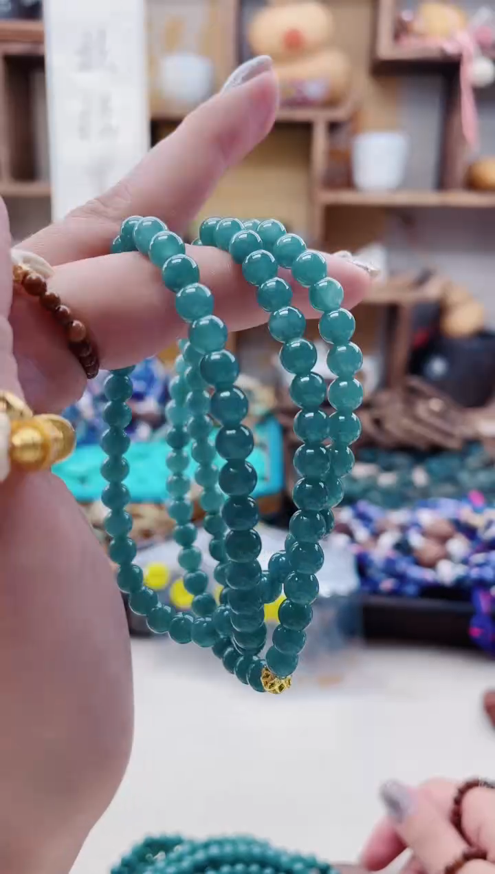 【闪购商品】翡翠手链未镶嵌F183蓝水圆珠单圈6