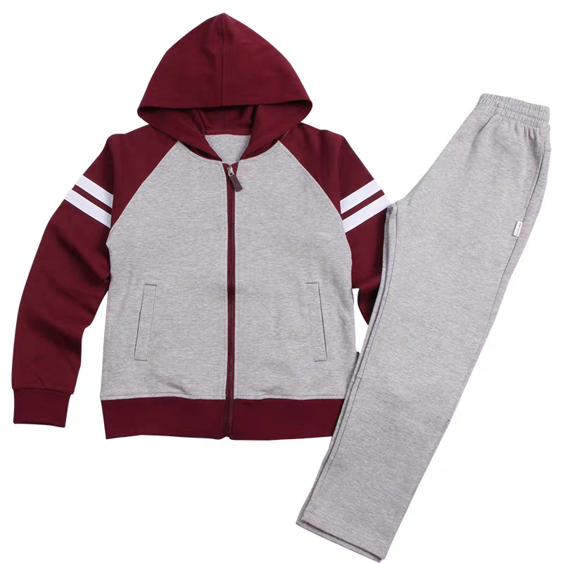 枣红连帽插肩袖运动套装/运动衣/运动裤