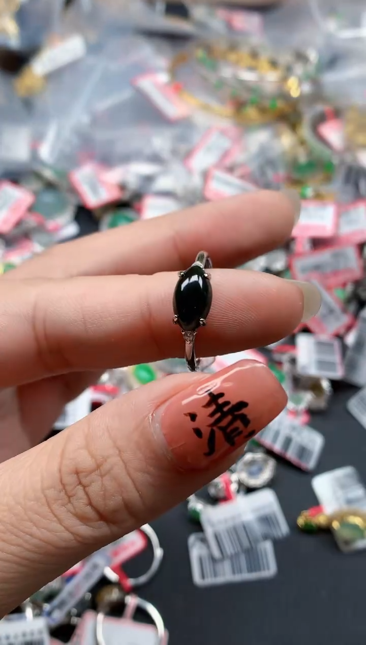 银S925镶嵌戒指翡翠天然A货缅甸翡翠