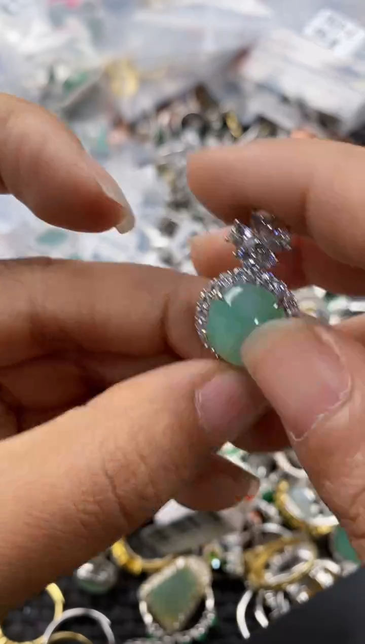 银S925镶嵌戒指翡翠999---7