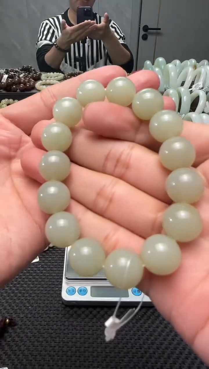 未镶嵌手串和田玉青白玉手串卡14