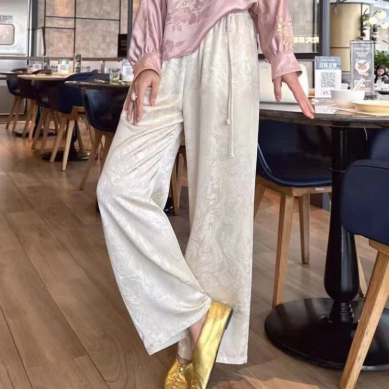 【罗纹裤】重工高定提花松紧腰显瘦直筒百搭长裤20248667-凡凡