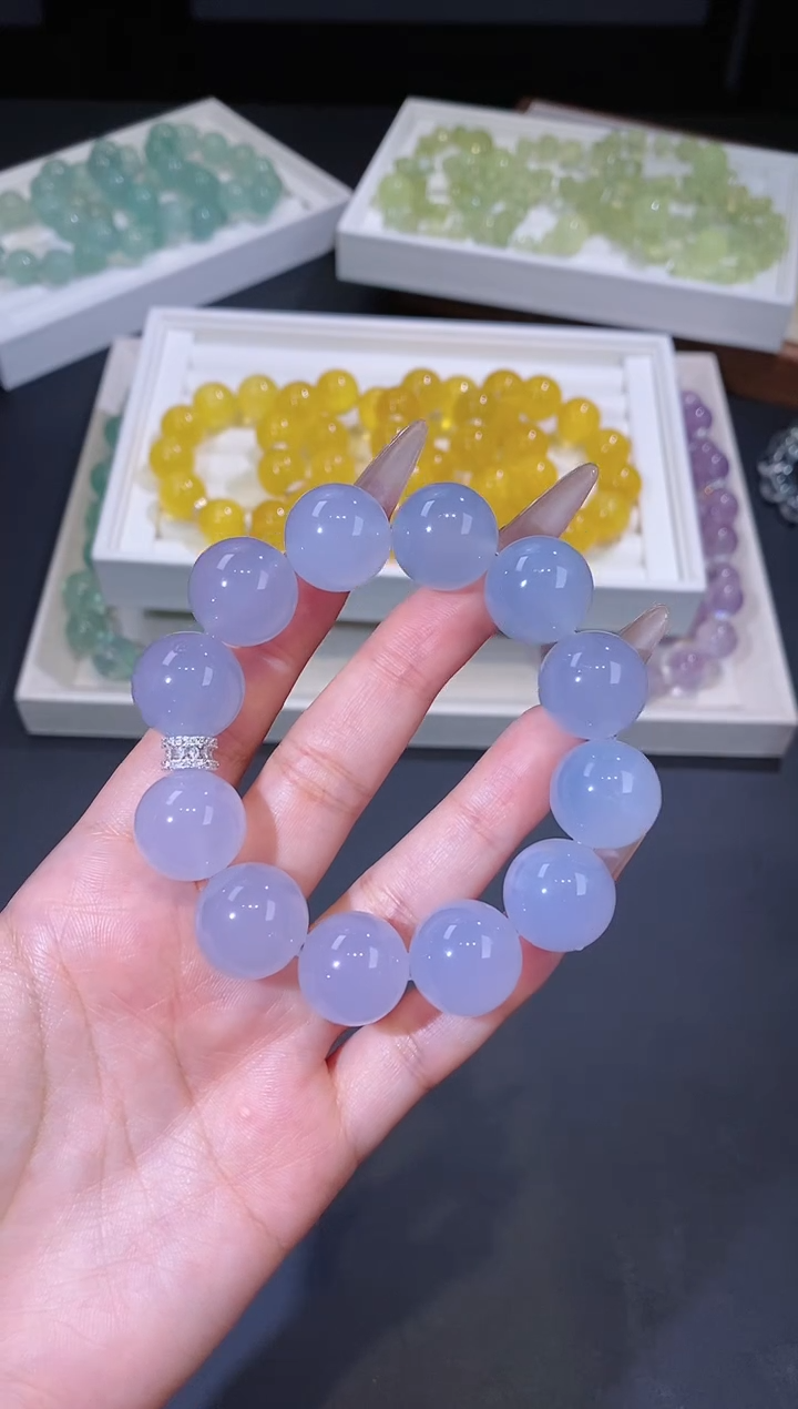 合金手链玛瑙/玉髓123.5蓝玉髓手串 多样性发其一