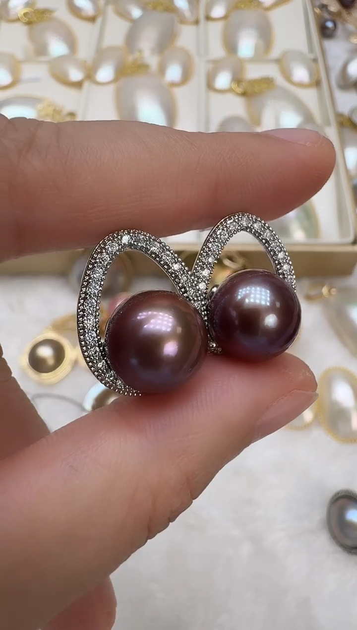 未镶嵌耳饰淡水珍珠银色紫珠