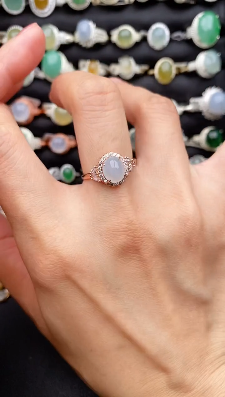 【闪购商品】翡翠戒指银S925镶嵌缅甸天然A货翡翠11   1-5