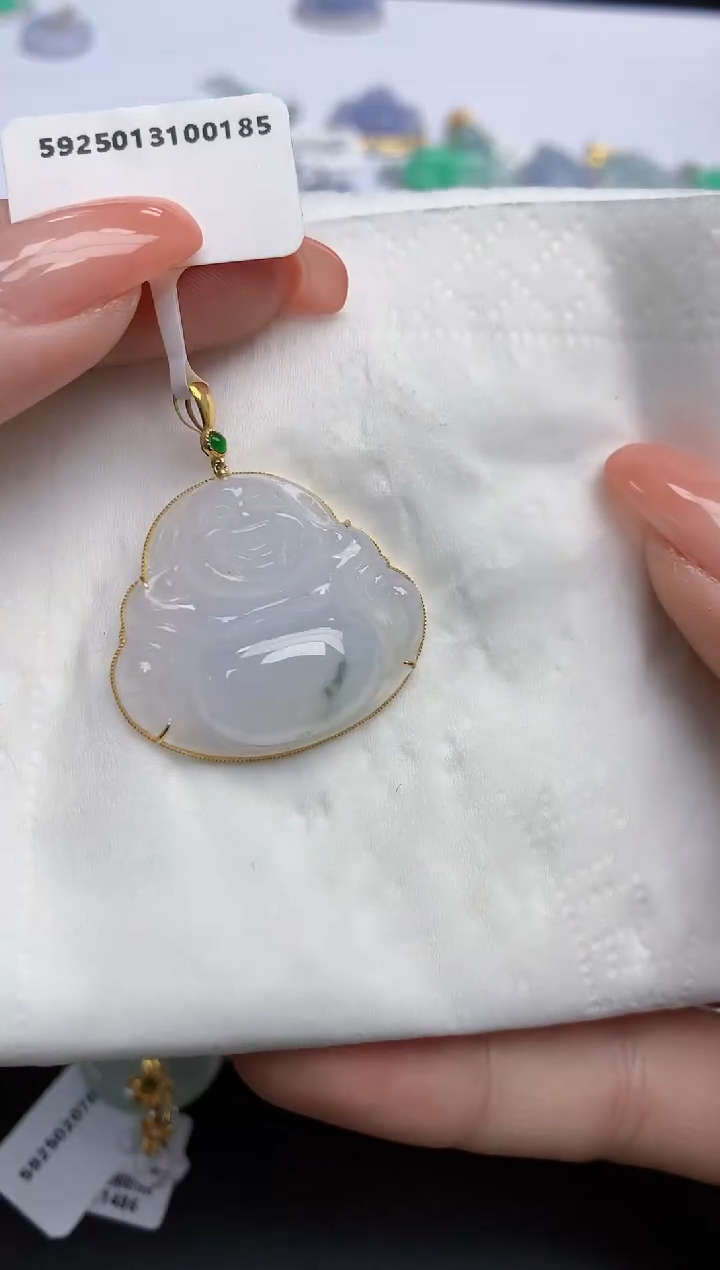 【闪购商品】翡翠颈饰18K金镶嵌天然缅甸翡翠A货