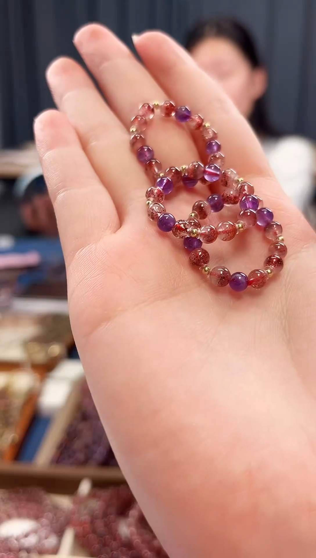 未镶嵌手串水晶金草莓超七戒圈4mm【多样性发一】