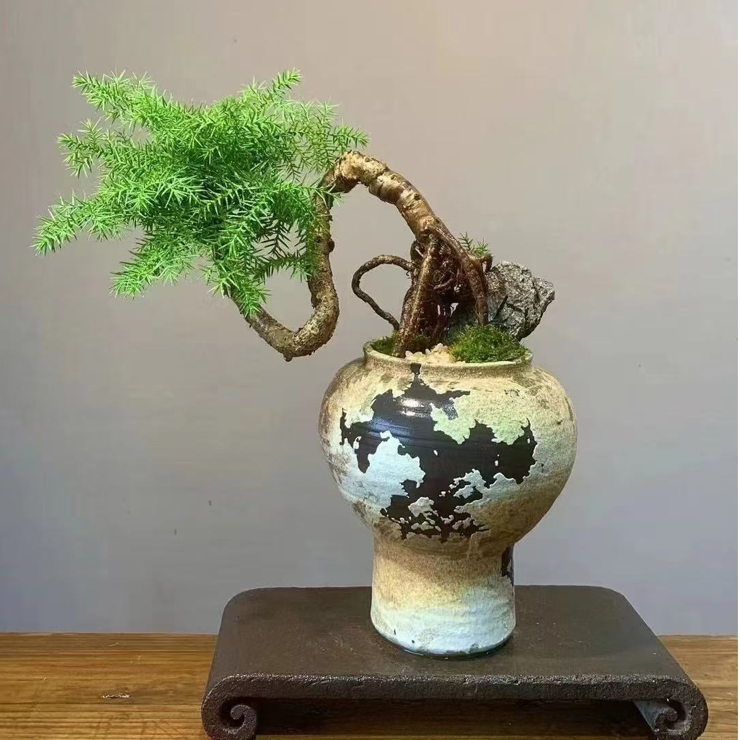 当季新品景德镇手工陶瓷复古花盆诧寂风小花瓶小老桩花盆绿植摆件