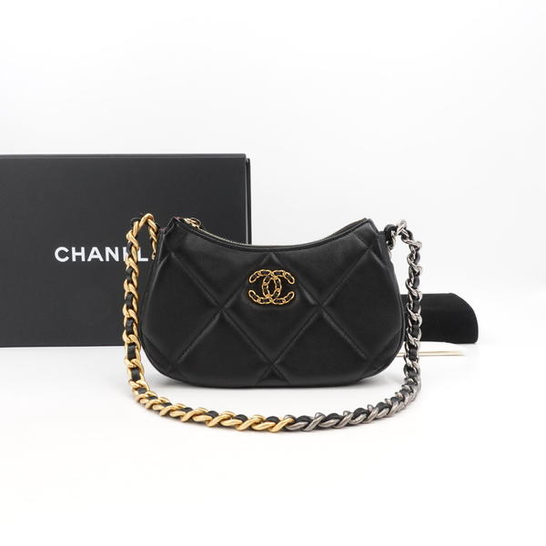 95新 Chanel/香奈儿 24c 19bag hobo腋下包黑金单肩包/85649412