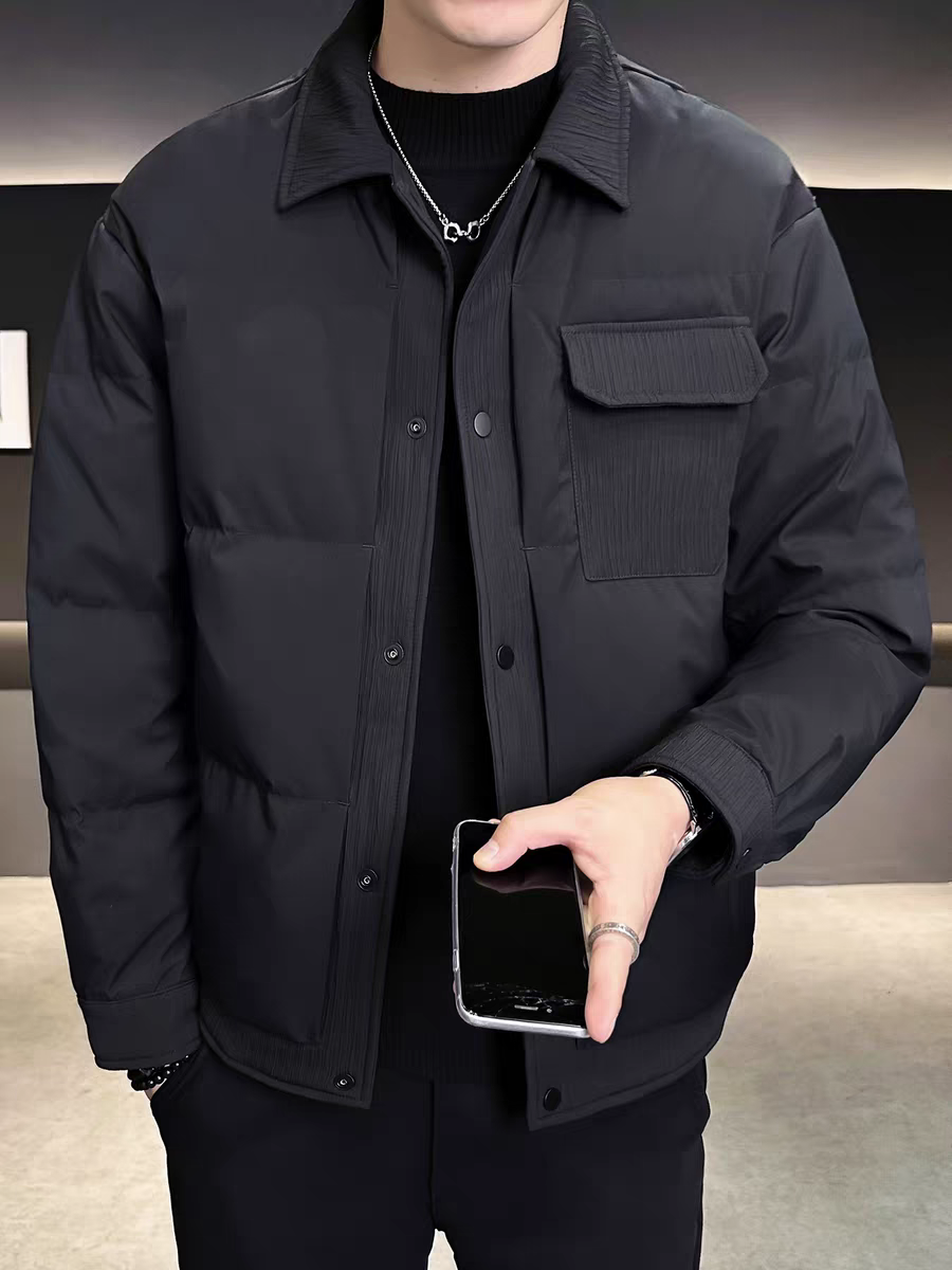 R141-R150高级感拼接设计男士轻薄羽绒服新款休闲百搭翻领潮流