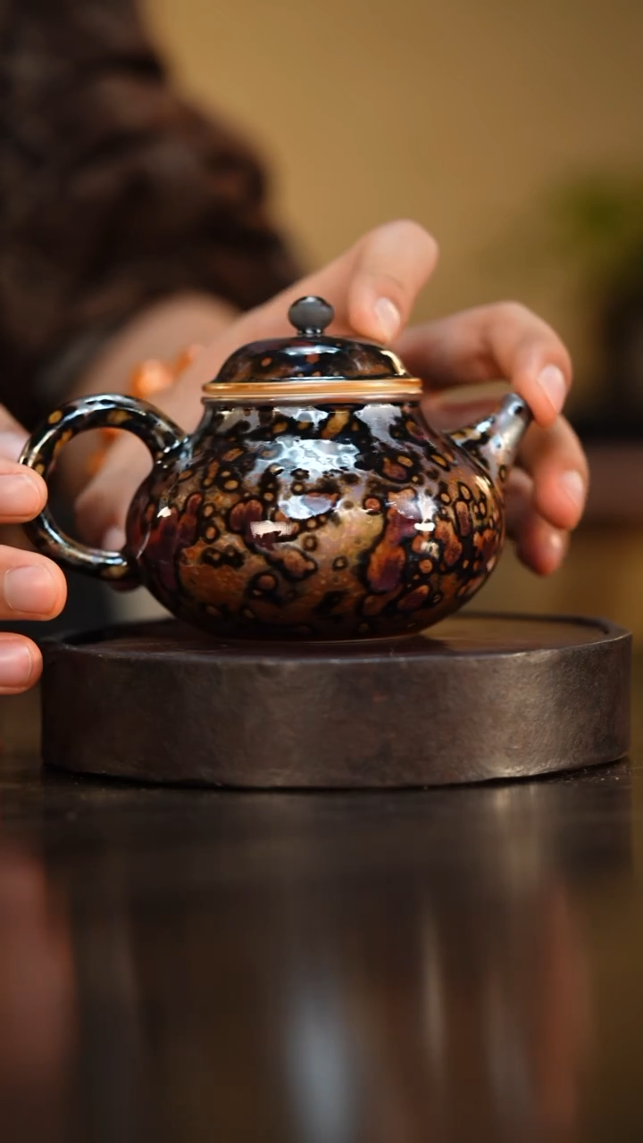 65柴房陶瓷柴烧斑鹿容天壶