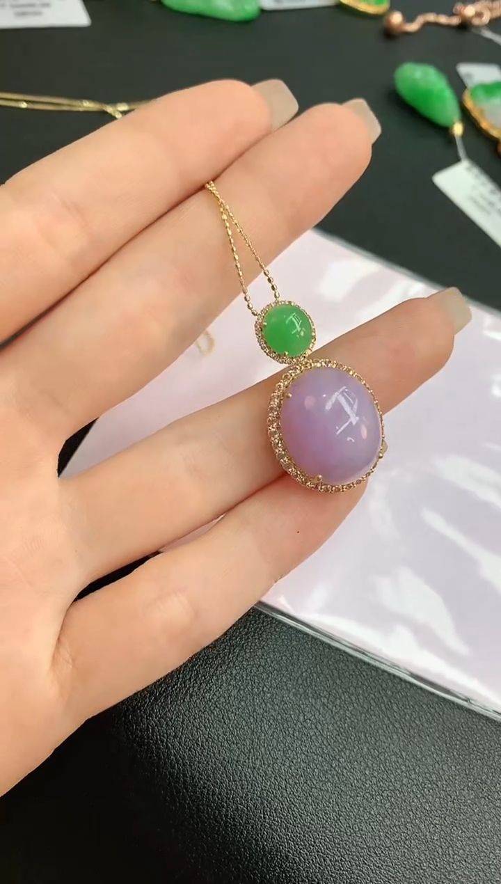 【闪购商品】翡翠颈饰18K金镶嵌赠礼盒证书 珍珍