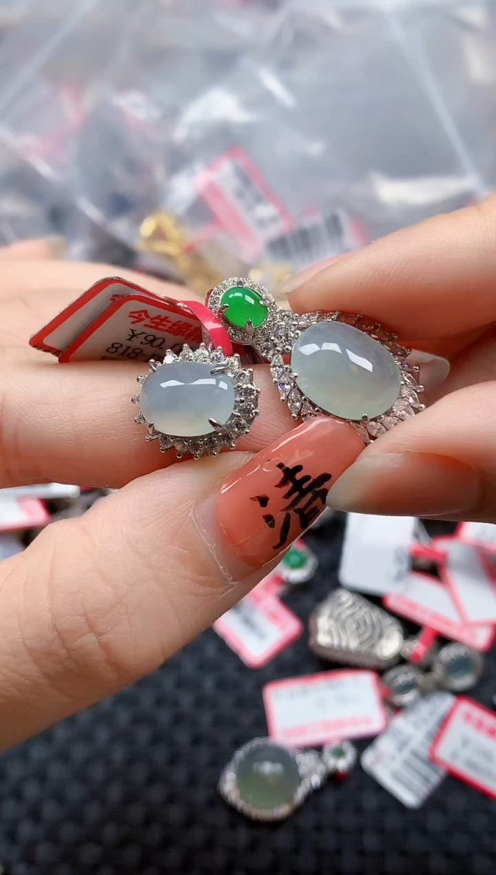 银S925镶嵌戒指翡翠天然A货缅甸翡翠